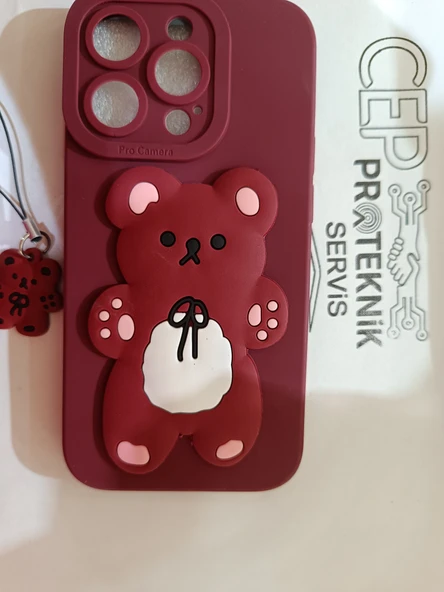 iPhone 14 Pro bordo ayıcıklı kılıf - Resim 2