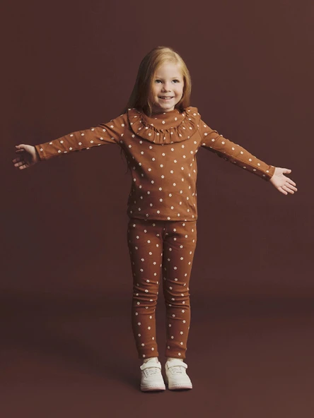 LCW Kids Kahverengi Beli Lastikli Çiçekli Kız Çocuk Tayt ürün görseli 1