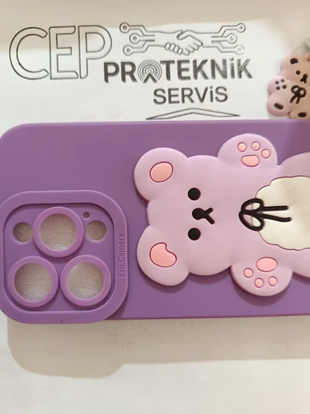 iPhone 14 Pro mor ayıcıklı kılıf - Resim 3