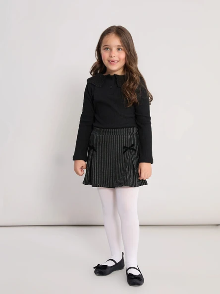 LCW Kids Siyah Beli Lastikli Çizgili Kız Çocuk Şort Etek ürün görseli 1