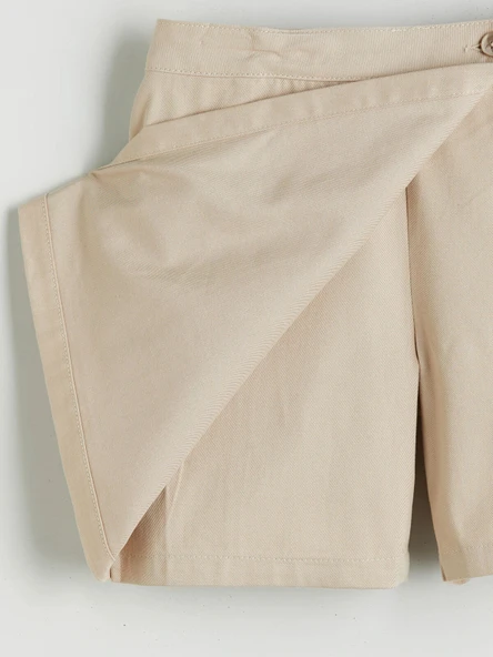 LCW Kids Bej Basic Gabardin Kız Çocuk Şort Etek - Resim 4