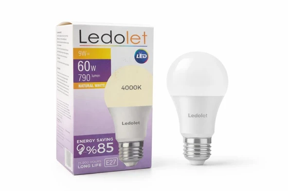Ledolet 9W (60W) Led Ampul E27 4000K Gün Işığı Yüksek Enerji Tasarruflu Lamba ürün görseli 1