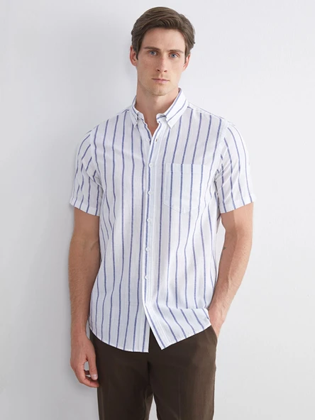 LCWAIKIKI Classic Lacivert Regular Fit Çizgili Erkek Gömlek ürün görseli 1