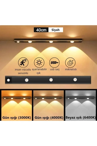 3W Led'li Mutfak ve Dolap İçi 3 Renk Mod'lu USB Şarjlı Sensörlü Armatür CT-2464 ürün görseli 1