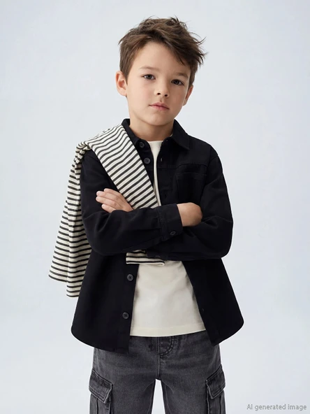 LCW Kids Siyah Erkek Çocuk Gabardin Gömlek ürün görseli 1