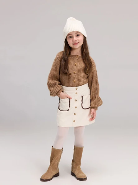 LCW Kids Ekru Kız Çocuk Şort Etek ve Külotlu Çorap 2'li ürün görseli 1