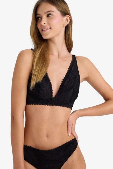 Defacto F3868AXBK81 Siyah Bağcıklı Dantelli Kapsız Pedsiz Balenli Bralet ürün görseli 1