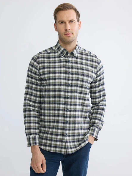 LCWAIKIKI Classic Yeşil Regular Fit Ekose Gabardin Erkek Gömlek ürün görseli 1