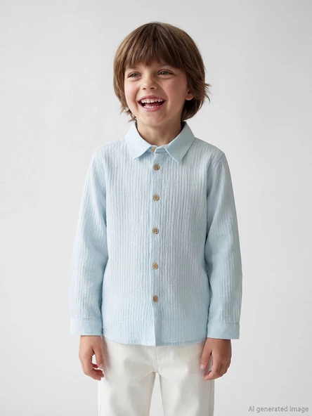 LCW Kids Mavi Dokulu Erkek Çocuk Gömlek ürün görseli 1