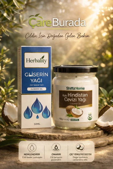 ÇareBurada Gliserin Yağı 50 ml. & Hindistan Cevizi Yağı 150 gr. | Nem Destekleyici Bakım Seti ürün görseli 1