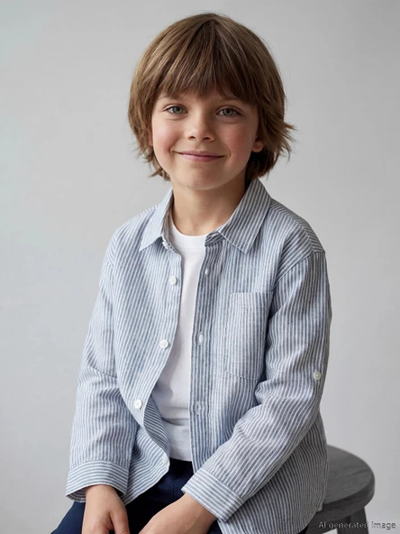 LCW Kids Mavi Çizgili Keten Karışımlı Erkek Çocuk Gömlek ürün görseli 1