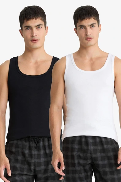 Defacto Y9056AZBK27 Siyah Slim Fit Dar Kesim Ribana 2'li Atlet ürün görseli 1