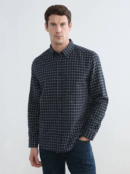 LCWAIKIKI Classic Siyah Regular Fit Ekose Erkek Gömlek ürün görseli 1