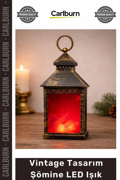 Özel Üretim Dekoratif Ateş Efektli Nostaljik Pilli Gece Lambası Vintage Tasarım Şömine LED Işık ürün görseli 1