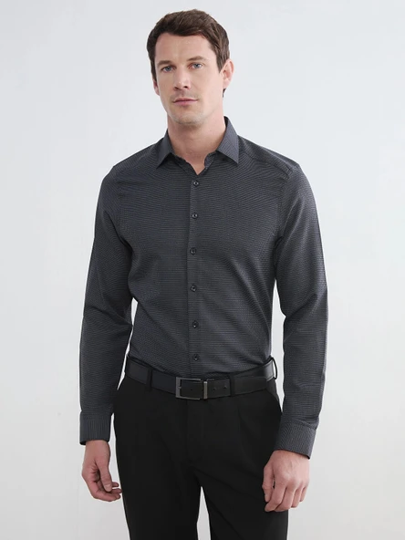 LCWAIKIKI Classic Gri Slim Fit Desenli Armürlü Erkek Gömlek ürün görseli 1