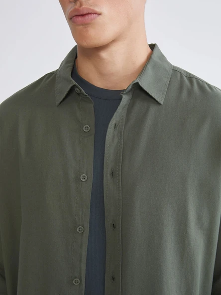XSIDE Haki Regular Fit Gabardin Erkek Gömlek - Resim 3