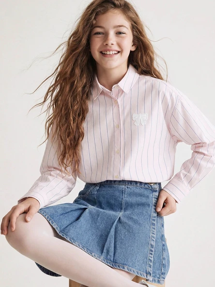 LCW Kids Pembe Çizgili Kız Çocuk Gömlek ürün görseli 1