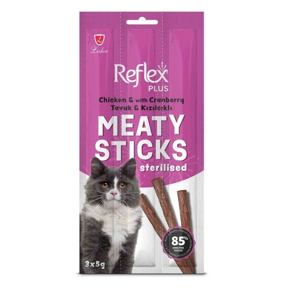 Reflex Plus Tavuk ve Kızılcıklı Kısırlaştırılmış Stick Kedi Ödül Maması 5 Gr 3 Lü ürün görseli 1