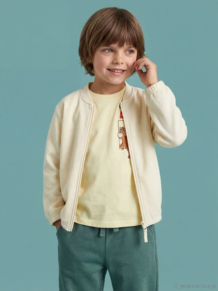 LCW Kids Bej Kolej Yaka Erkek Çocuk Fermuarlı Sweatshirt ürün görseli 1