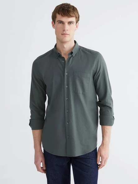 LCWAIKIKI Classic Yeşil Regular Fit Gabardin Erkek Gömlek ürün görseli 1
