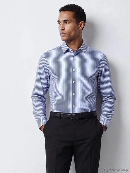 LCW BUSINESS Lacivert Slim Fit Çizgili Erkek Gömlek ürün görseli 1