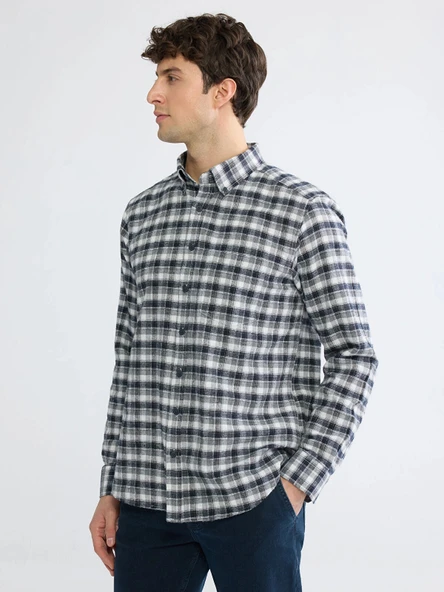 LCWAIKIKI Classic Gri Regular Fit Ekose Gabardin Erkek Gömlek ürün görseli 1