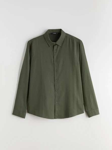 XSIDE Haki Regular Fit Gabardin Erkek Gömlek - Resim 5