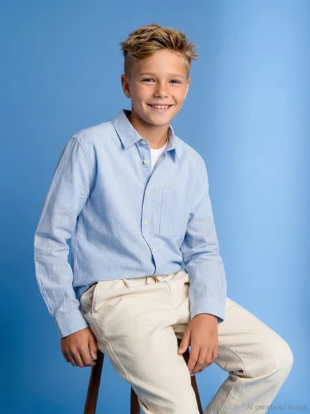 LCW Kids Mavi Çizgili Erkek Çocuk Gömlek ürün görseli 1