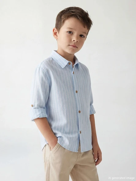 LCW Kids Mavi Uzun Kollu Çizgili Erkek Çocuk Gömlek ürün görseli 1