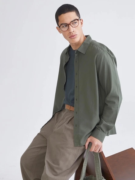 XSIDE Haki Regular Fit Gabardin Erkek Gömlek ürün görseli 1