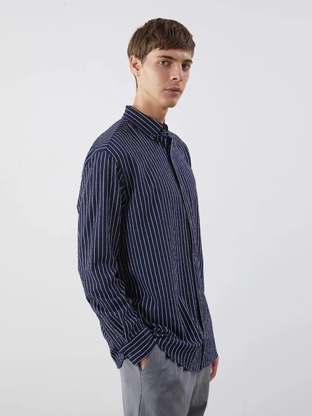 LCW Vision Lacivert Slim Fit Çizgili Erkek Gömlek ürün görseli 1