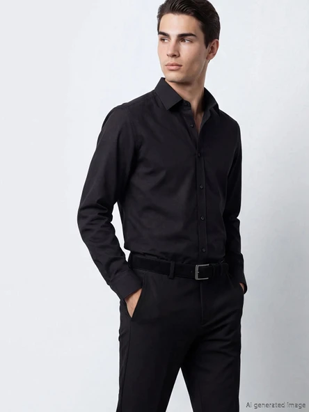 LCW BUSINESS Siyah Slim Fit Erkek Gömlek ürün görseli 1
