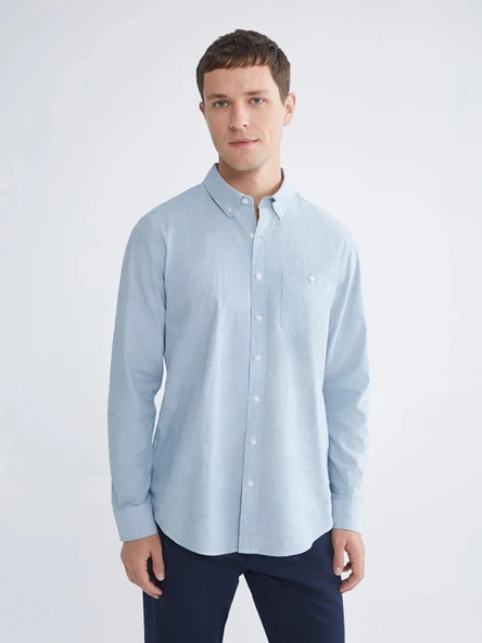 LCWAIKIKI Classic Mavi Regular Fit Uzun Kollu Erkek Gömlek ürün görseli 1