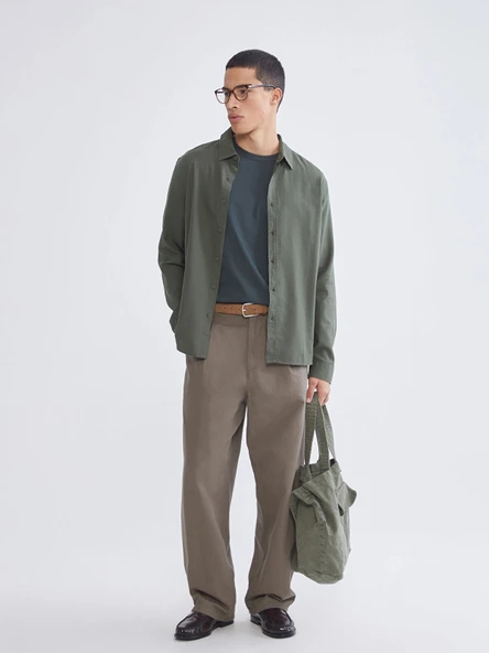 XSIDE Haki Regular Fit Gabardin Erkek Gömlek - Resim 2