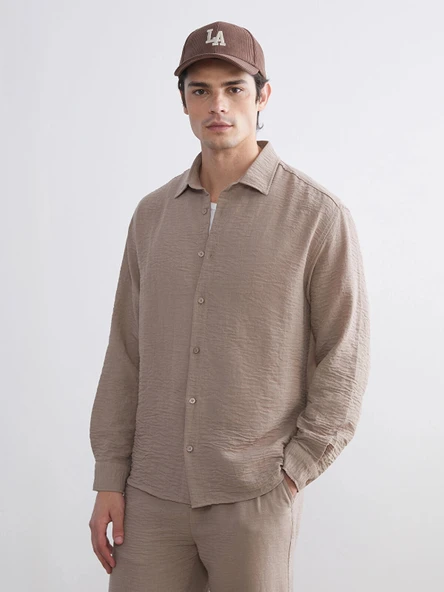 XSIDE Bej Regular Fit Uzun Kollu Erkek Gömlek ürün görseli 1