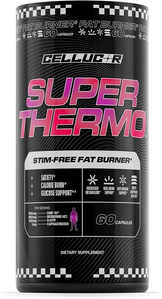 Cellucor Super Thermo Stim-Free Fat Burner Berberine Saccharomyces Thermogenic Appetite Glucose Support 60 Caps ürün görseli 1