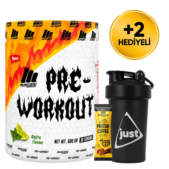 Mustang Nutrition Pre-Workout Aminoasit Tozu 600 Gr 30 Servis Mojito + Shaker + Protein Kahve Hediyeli ürün görseli 1
