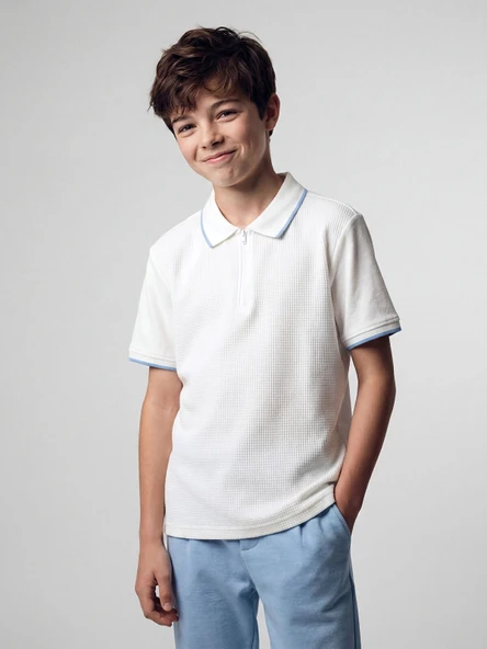 LCW Kids Ekru Polo Yaka Erkek Çocuk Tişört ürün görseli 1
