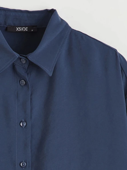 XSIDE İndigo Oversize Modal Karışımlı Kadın Gömlek - Resim 6