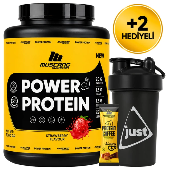 Mustang Nutrition Power Protein Tozu 3000 Gr 75 Servis Çilek + Shaker + Protein Kahve Hediyeli ürün görseli 1