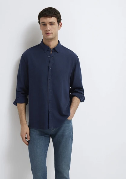 Mavi 0211482-70490 Keten Karışımlı Lacivert (TENCEL™)  Liyosel Gömlek ürün görseli 1