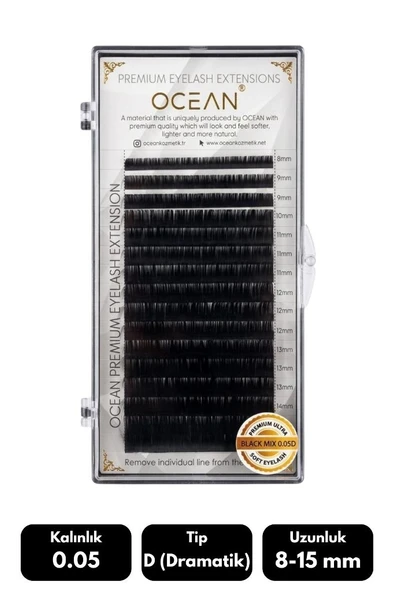 Ocean 0.05D Dramatik Kıvrım Mix Soft Eyelash Takma Kirpik 16'lı ürün görseli 1