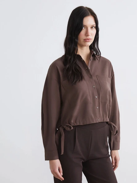LCW EVERYDAY Kahverengi Bağcıklı Oversize Kadın Gömlek ürün görseli 1