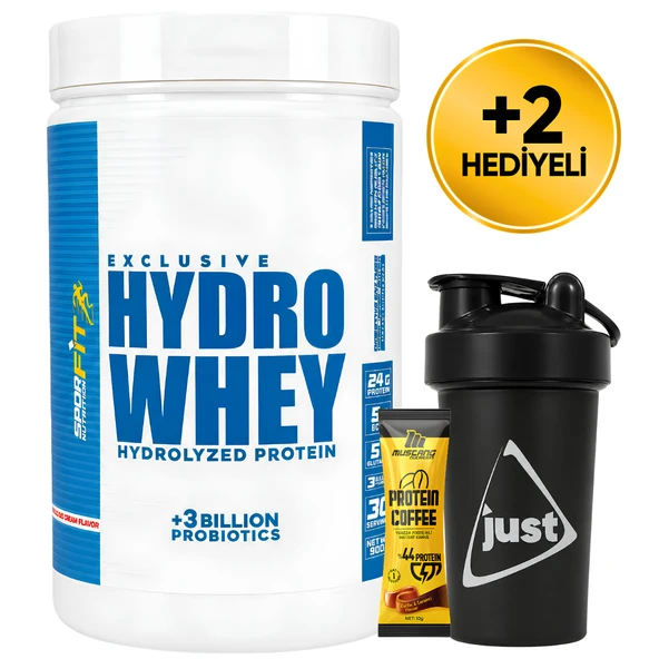 Sporfit Nutrition HydroWhey Protein Tozu 900 Gr 30 Servis Çilekli Pasta + 3 Milyar Probiyotik + Shaker + Protein Kahve Hediyeli ürün görseli 1