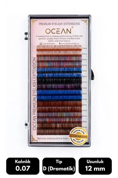 Ocean 0.07D Dramatik Kıvrım Renkli Mix Soft Eyelash Takma Kirpik 16'lı ürün görseli 1