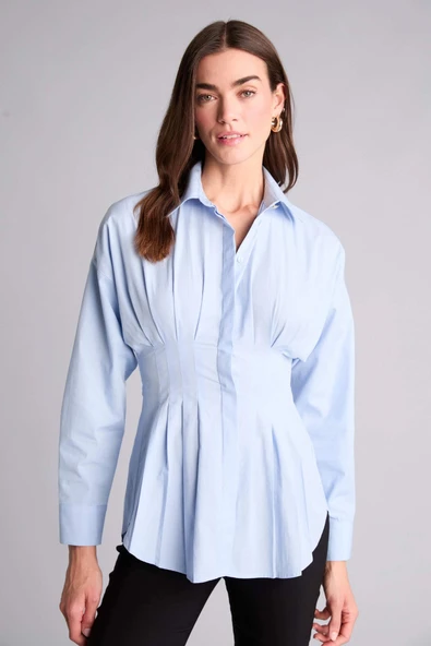 Defacto G8610AXBE744 Mavi Fıtted Poplin Gömlek - Resim 3