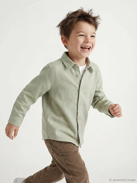 LCW Kids Yeşil Basic Uzun Kollu Erkek Çocuk Gömlek ürün görseli 1