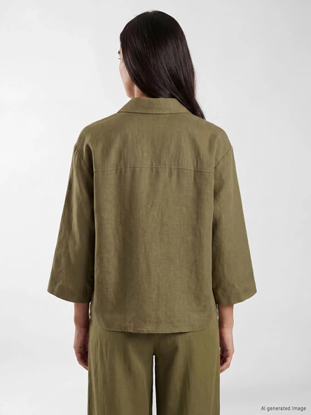 LCW Vision Haki Oversize Kadın Gömlek - Resim 4