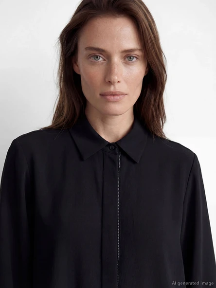 LCW Grace Siyah Regular Fit Kadın Gömlek - Resim 3
