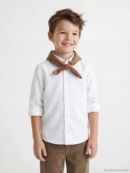 LCW Kids Beyaz Basic Uzun Kollu Erkek Çocuk Gömlek ürün görseli 1